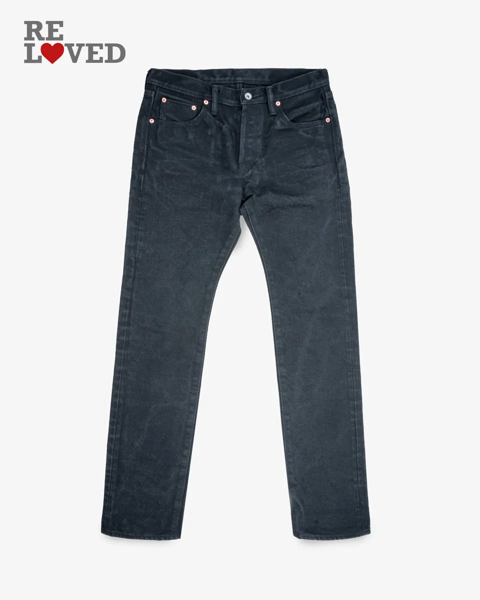 21oz Selvedge Denim Slim Tapered Cut Jeans - Superblack Non-Fade (IH-777S-SB) Tag 35, Hemmed to 34.4" sold by Iron Heart