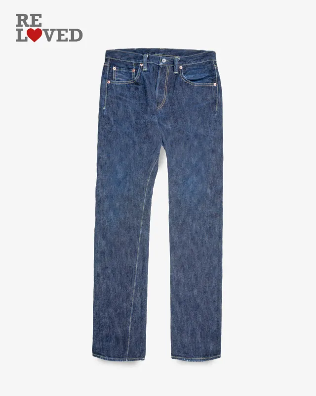 16oz Slubby Selvedge Denim Slim Tapered Cut Jeans - Indigo (IH-777S-SLB) Tag 33, Hemmed to 35.0" sold by Iron Heart