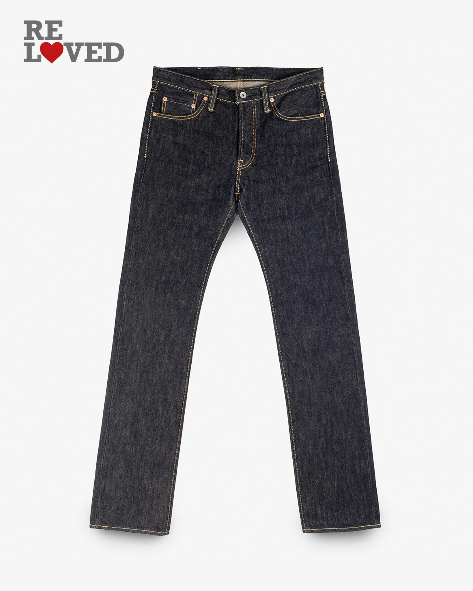 21oz Selvedge Denim Slim Straight Cut Jeans - Indigo (IH-666S-21) Tag 30, Hemmed to 28.0" sold by Iron Heart