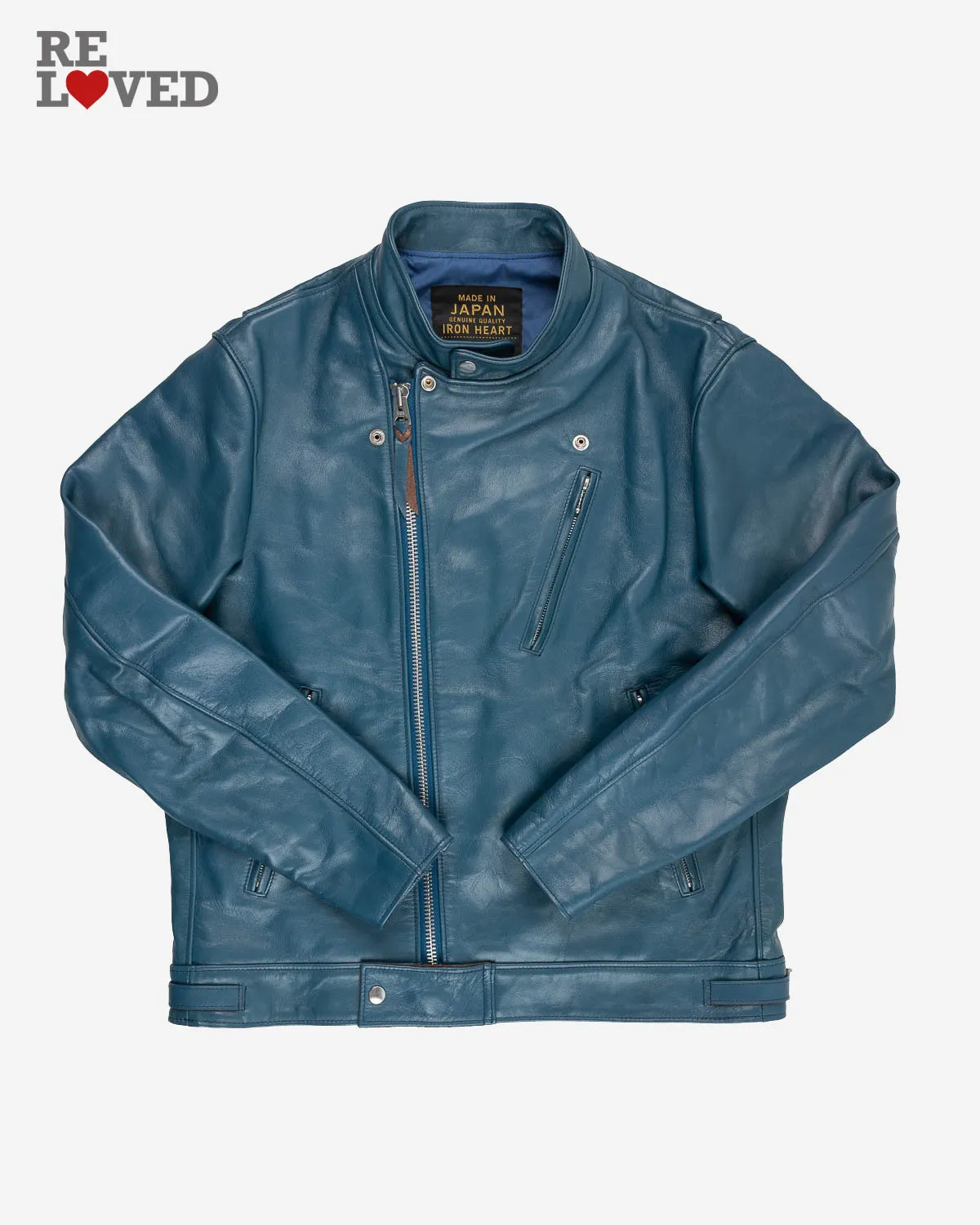 Japanese Horsehide Double Motorcycle Jacket - Blue (IHJ-128-BLU) Size XL sold by Iron Heart