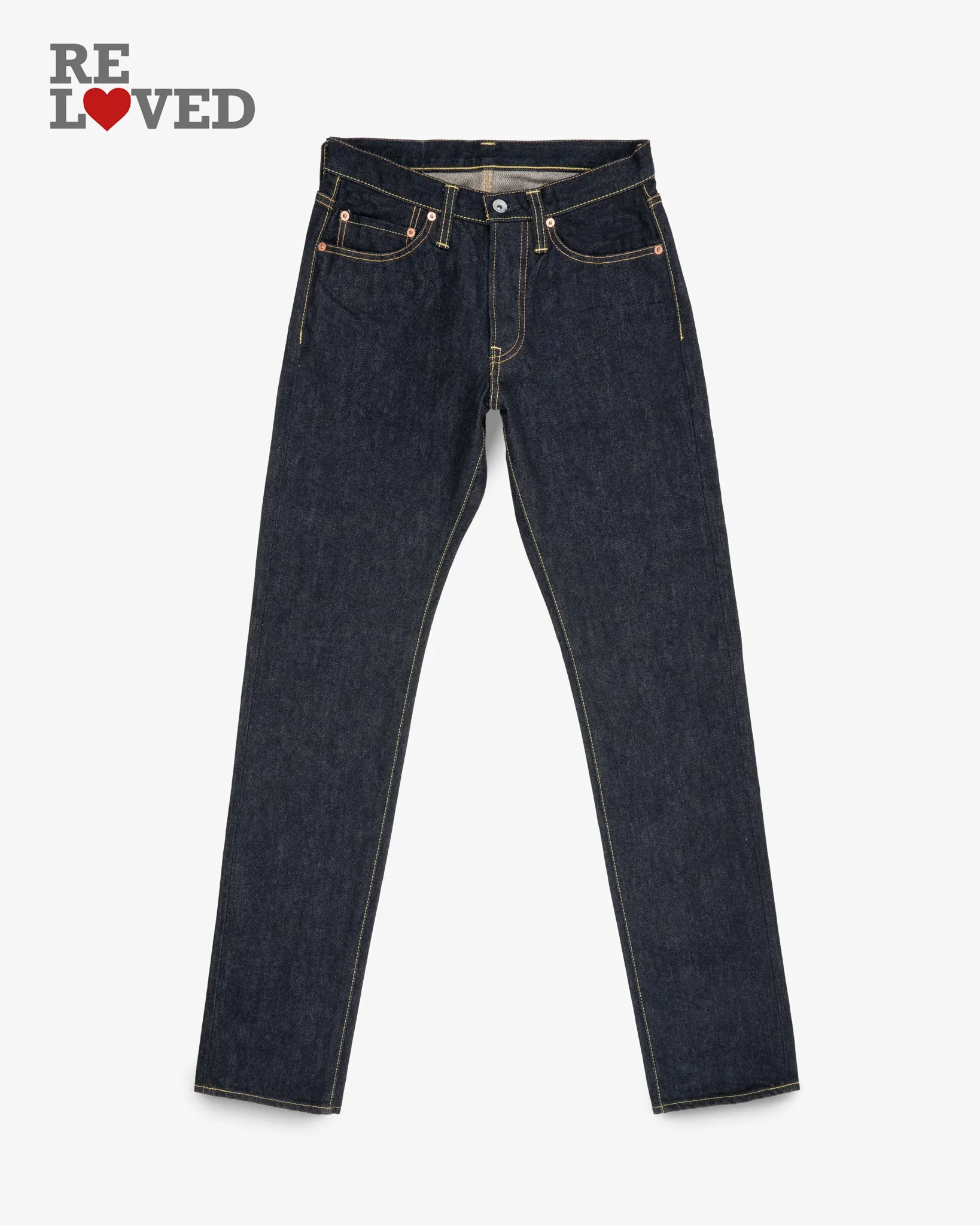 14oz Selvedge Denim Straight Tapered Cut - Indigo (IH-633S-142) Tag 30, Hemmed to 35.0'' sold by Iron Heart