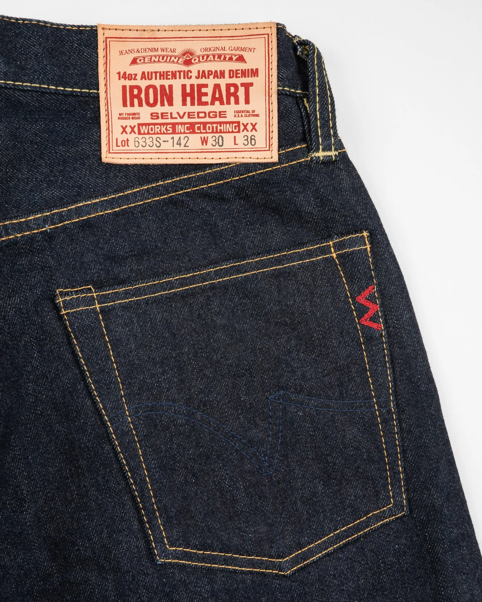 14oz Selvedge Denim Straight Tapered Cut - Indigo (IH-633S-142) Tag 30, Hemmed to 35.0'' sold by Iron Heart product image thumbnail 3