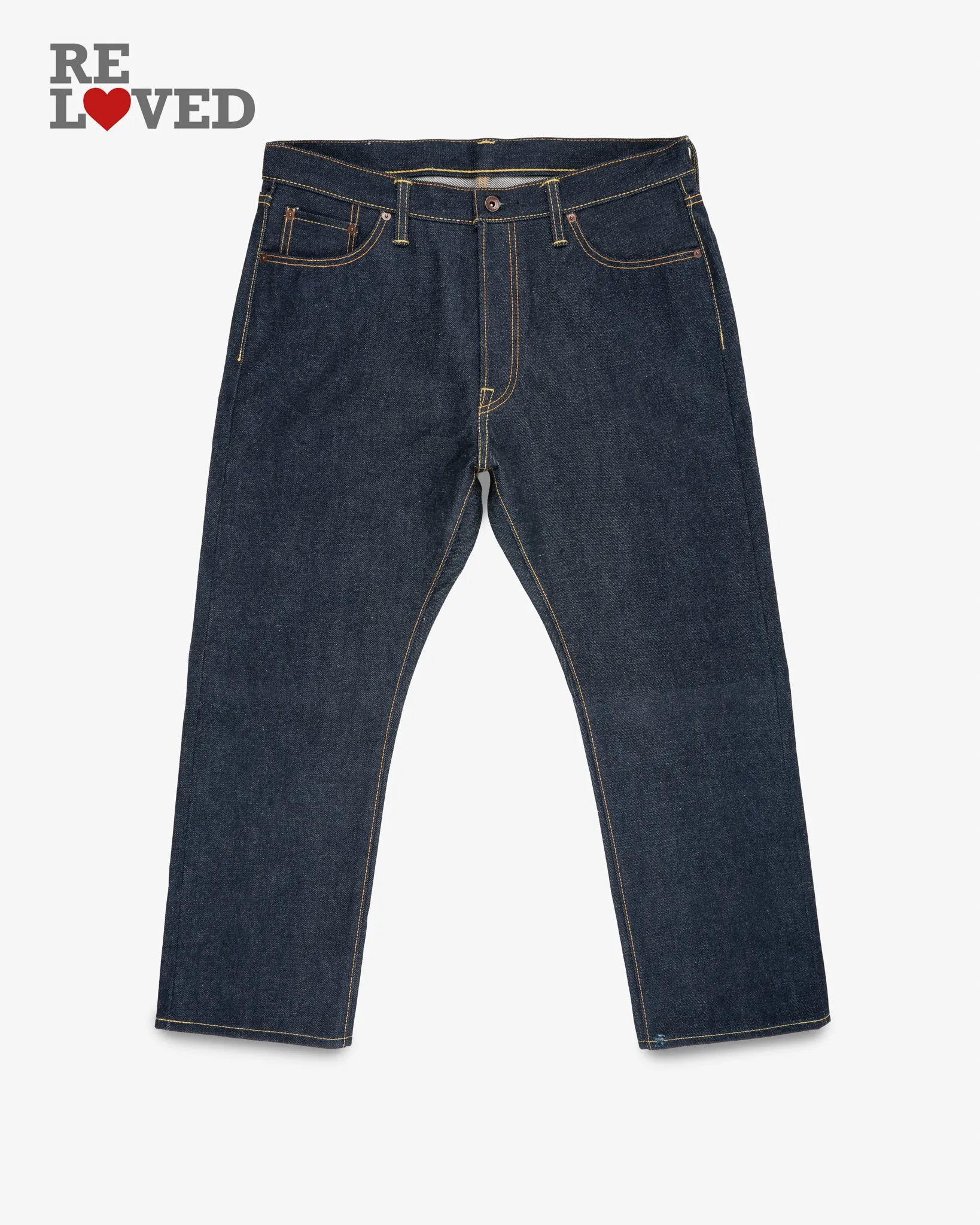 21/23oz Ultra Heavy Raw Selvedge Denim Medium/High Rise Tapered Cut Jeans - Indigo (IH-888S-UHR) Tag 38, Hemmed to 28.5" sold by Iron Heart