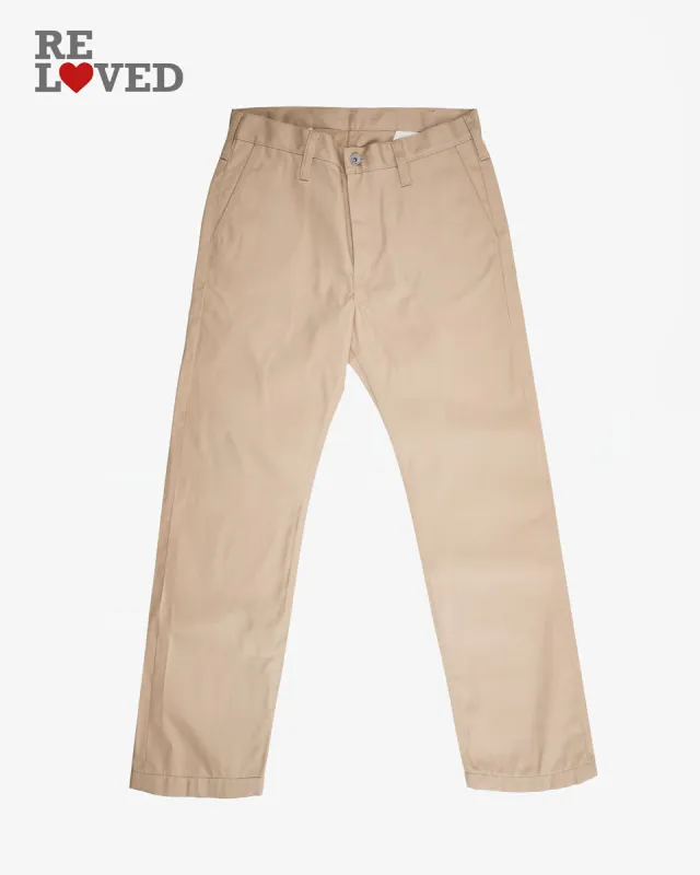 9oz Mercerised Selvedge Cotton Chinos - Khaki (IH-717-KHA) Tag 32, Hemmed to 27.0" sold by Iron Heart