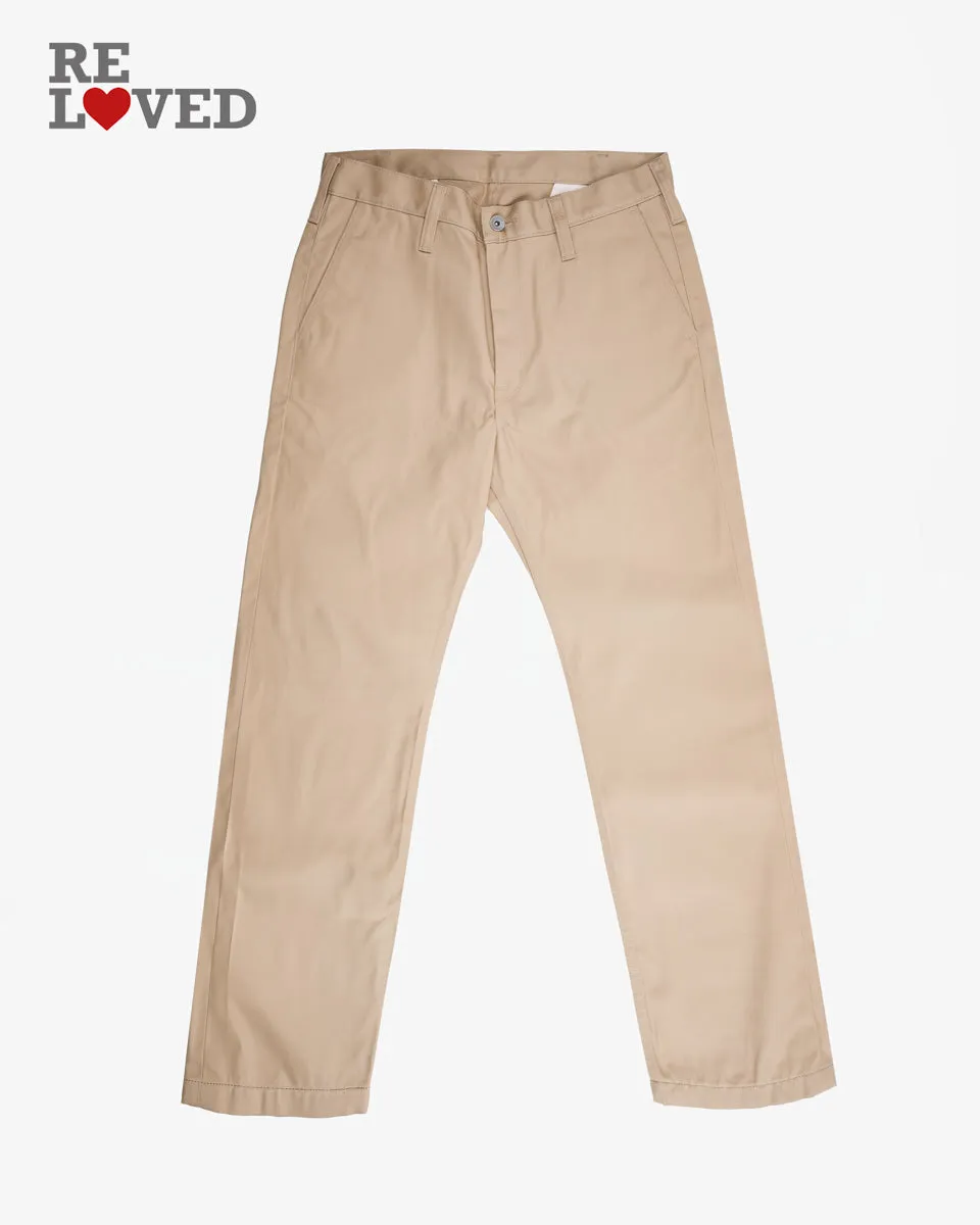 9oz Mercerised Selvedge Cotton Chinos - Khaki (IH-717-KHA) Tag 32, Hemmed to 27.0" sold by Iron Heart