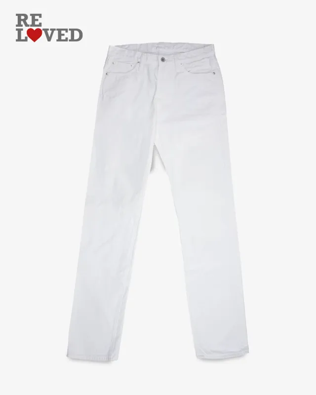 13.5oz Denim Medium/High Rise Tapered Cut Jeans - White (IH-888-WT) Tag 34, Hemmed to 36.0" sold by Iron Heart
