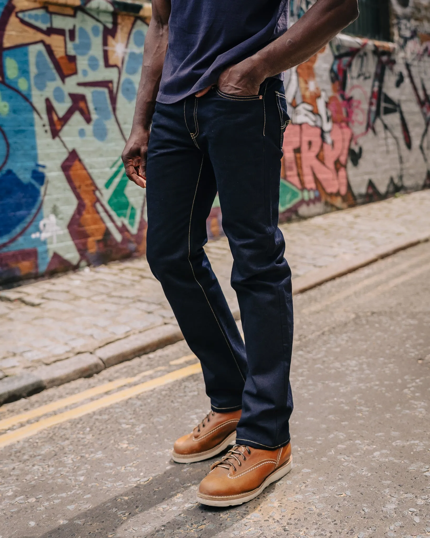 14oz Selvedge Denim Slim Straight Cut Jeans - Indigo/Black sold by Iron Heart product image thumbnail 4
