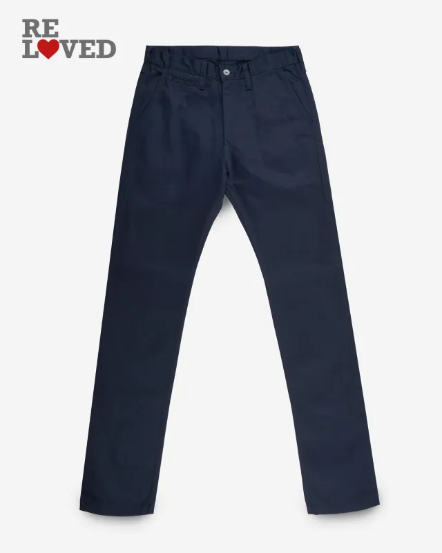 9oz Mercerised Selvedge Cotton Relaxed Tapered Cut Chinos - Navy (IH-727-NAV) Tag 29, Hemmed to 30.5" sold by Iron Heart