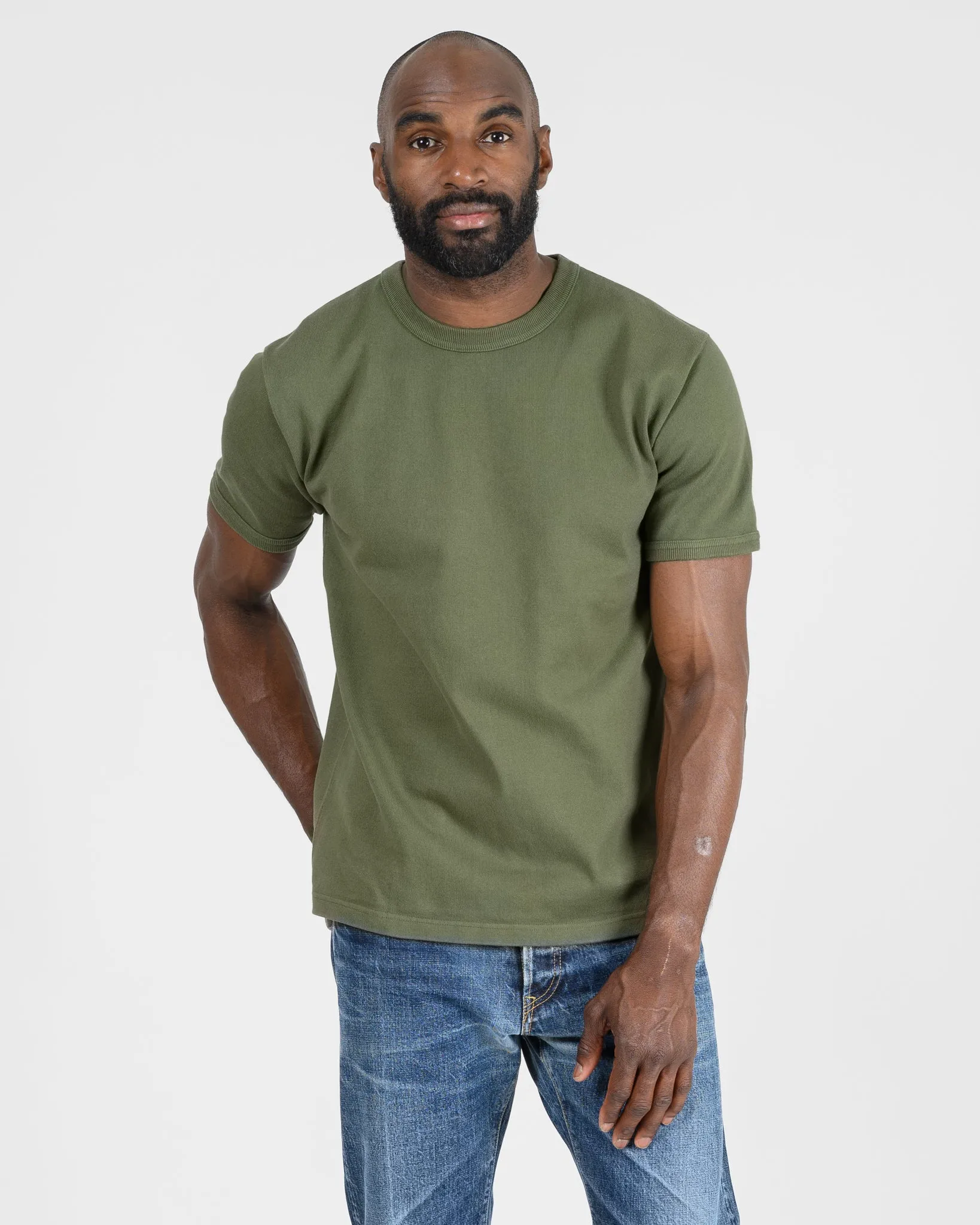 11oz Cotton Knit Crew Neck T-Shirt - Olive sold by Iron Heart product image thumbnail 2