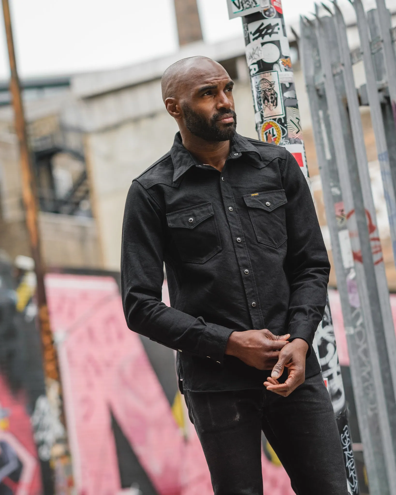 14oz Selvedge Denim Western Shirt - Black/Black sold by Iron Heart product image thumbnail 4