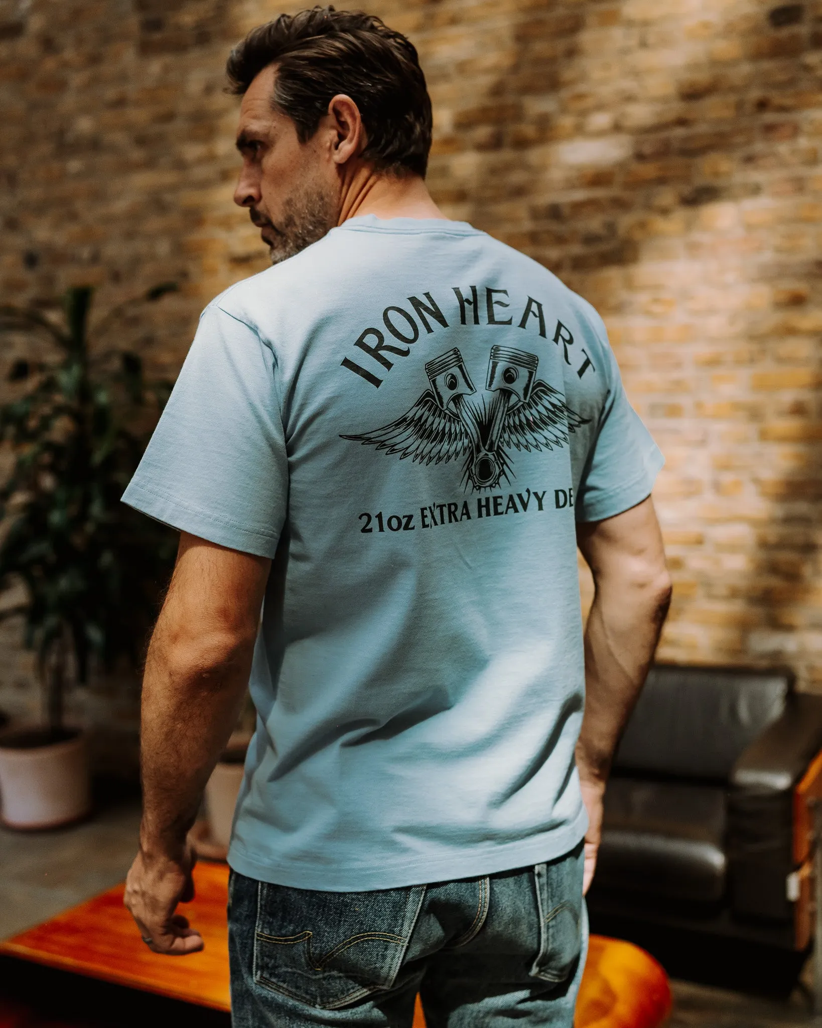 7.5oz Printed Loopwheel Crew Neck T-Shirt - Sax Blue sold by Iron Heart product image thumbnail 4