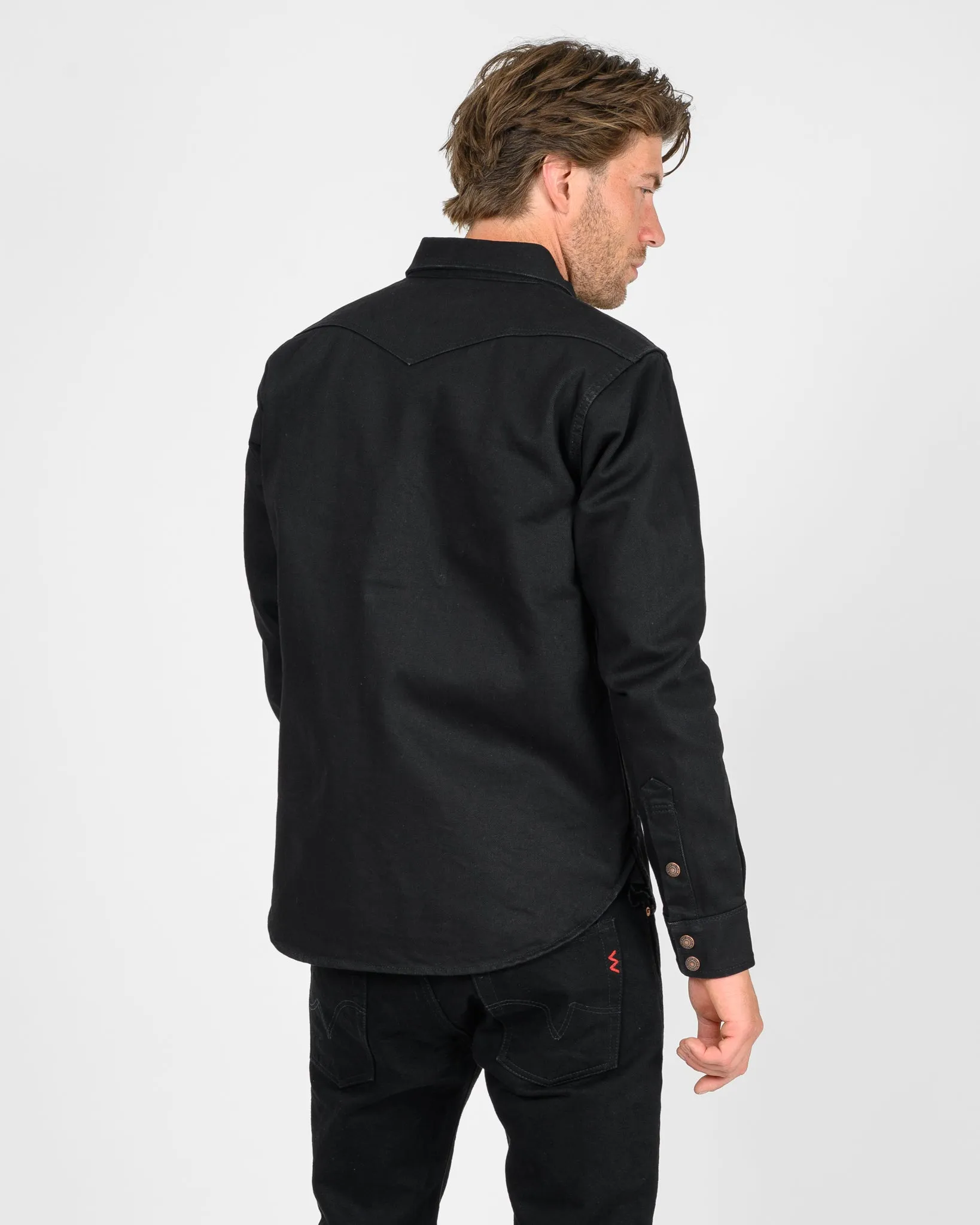 16oz Non-Selvedge Denim CPO Shirt - Superblack (Fades To Grey) sold by Iron Heart product image thumbnail 3