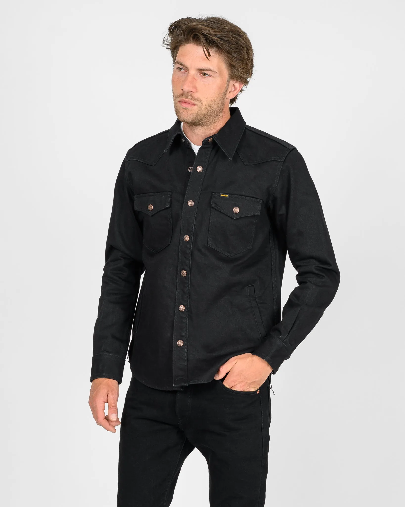 16oz Non-Selvedge Denim CPO Shirt - Superblack (Fades To Grey) sold by Iron Heart product image thumbnail 2