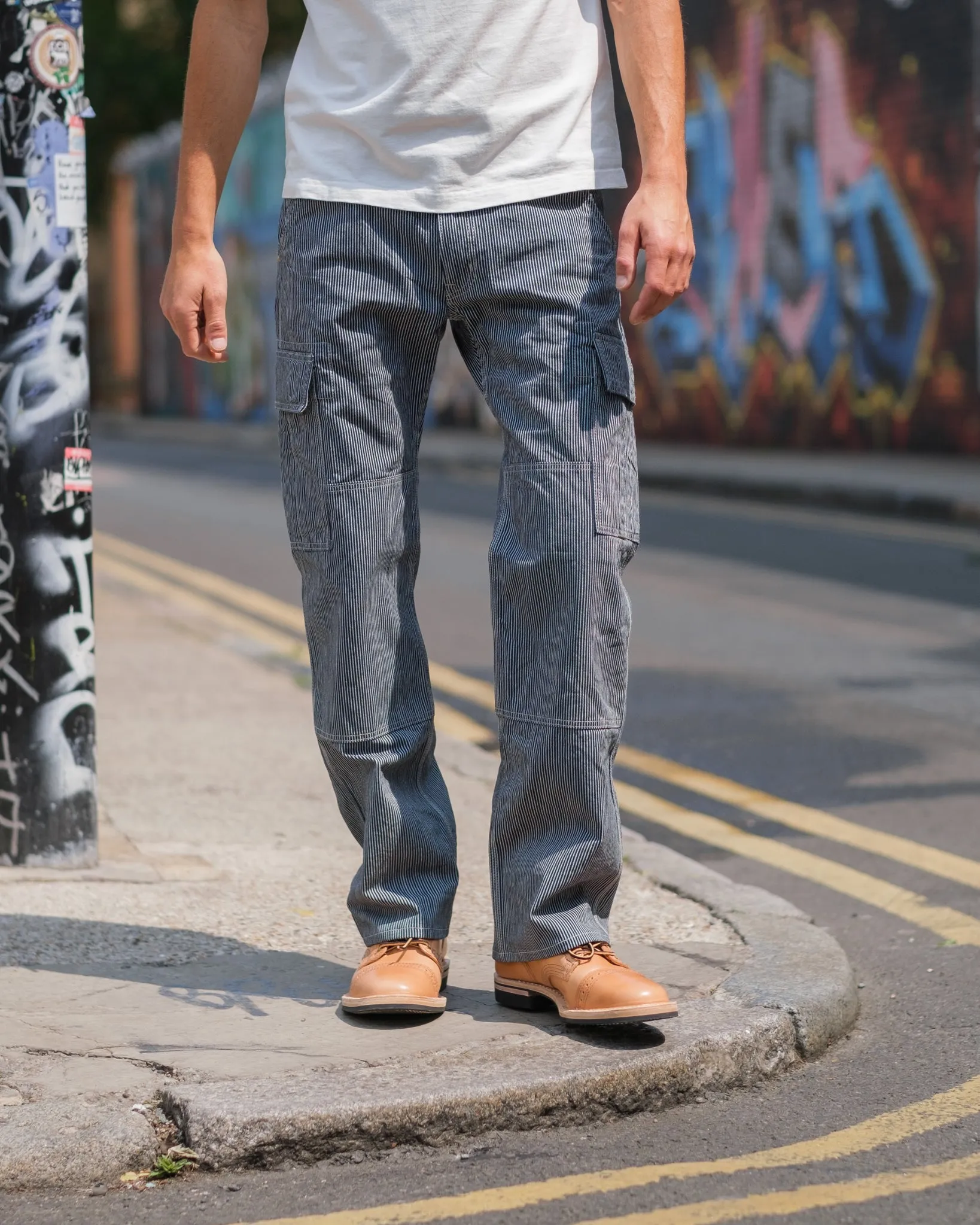 10.5oz Narrow Stripe Hickory Cargo Pants - Indigo sold by Iron Heart product image thumbnail 4