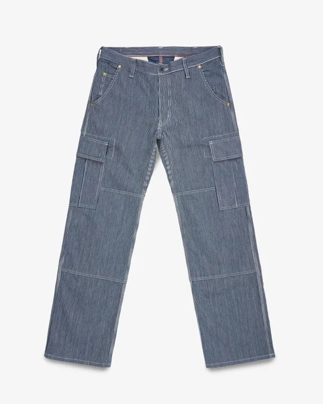 10.5oz Narrow Stripe Hickory Cargo Pants - Indigo sold by Iron Heart