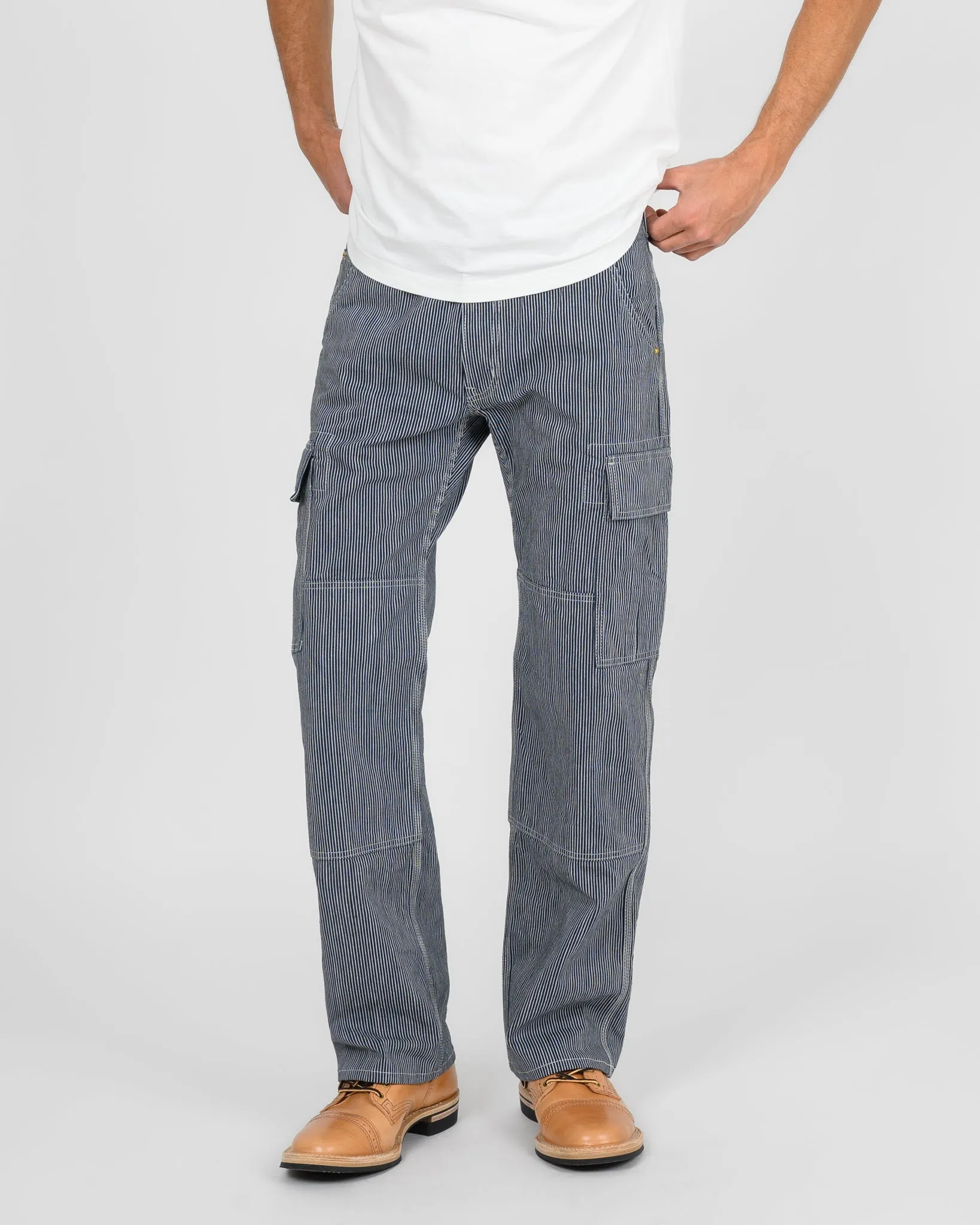 10.5oz Narrow Stripe Hickory Cargo Pants - Indigo sold by Iron Heart product image thumbnail 2