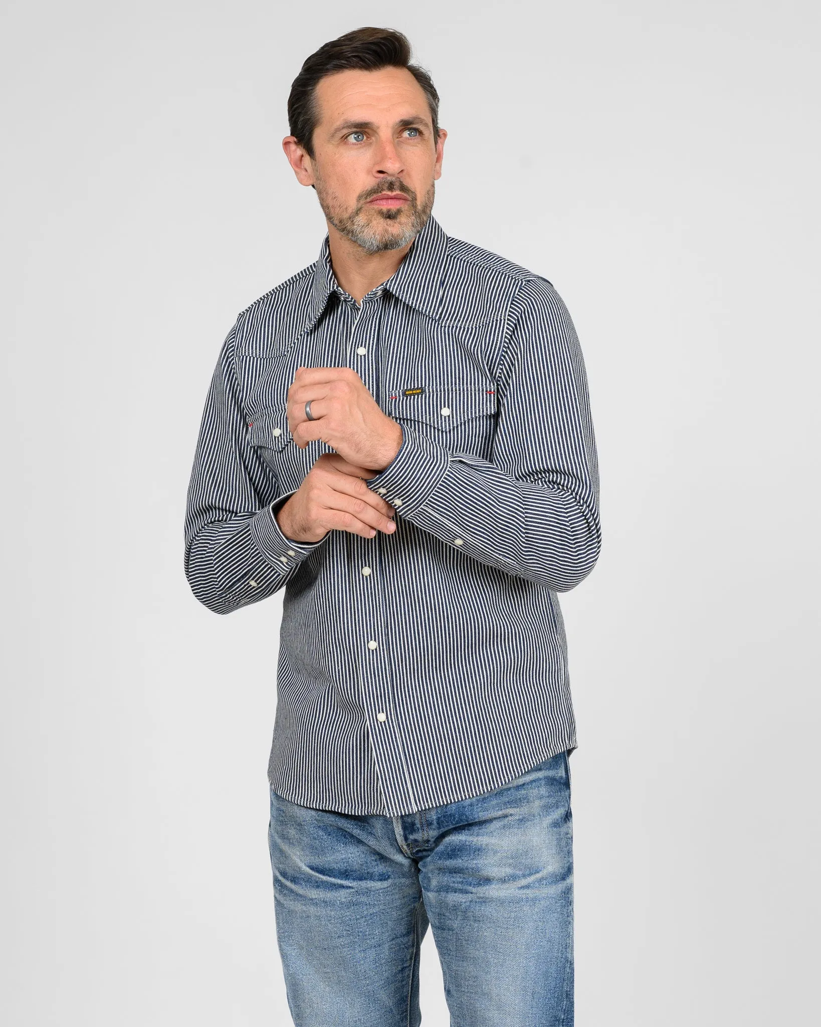 12oz Hickory Stripe Western Shirt - Indigo sold by Iron Heart product image thumbnail 2