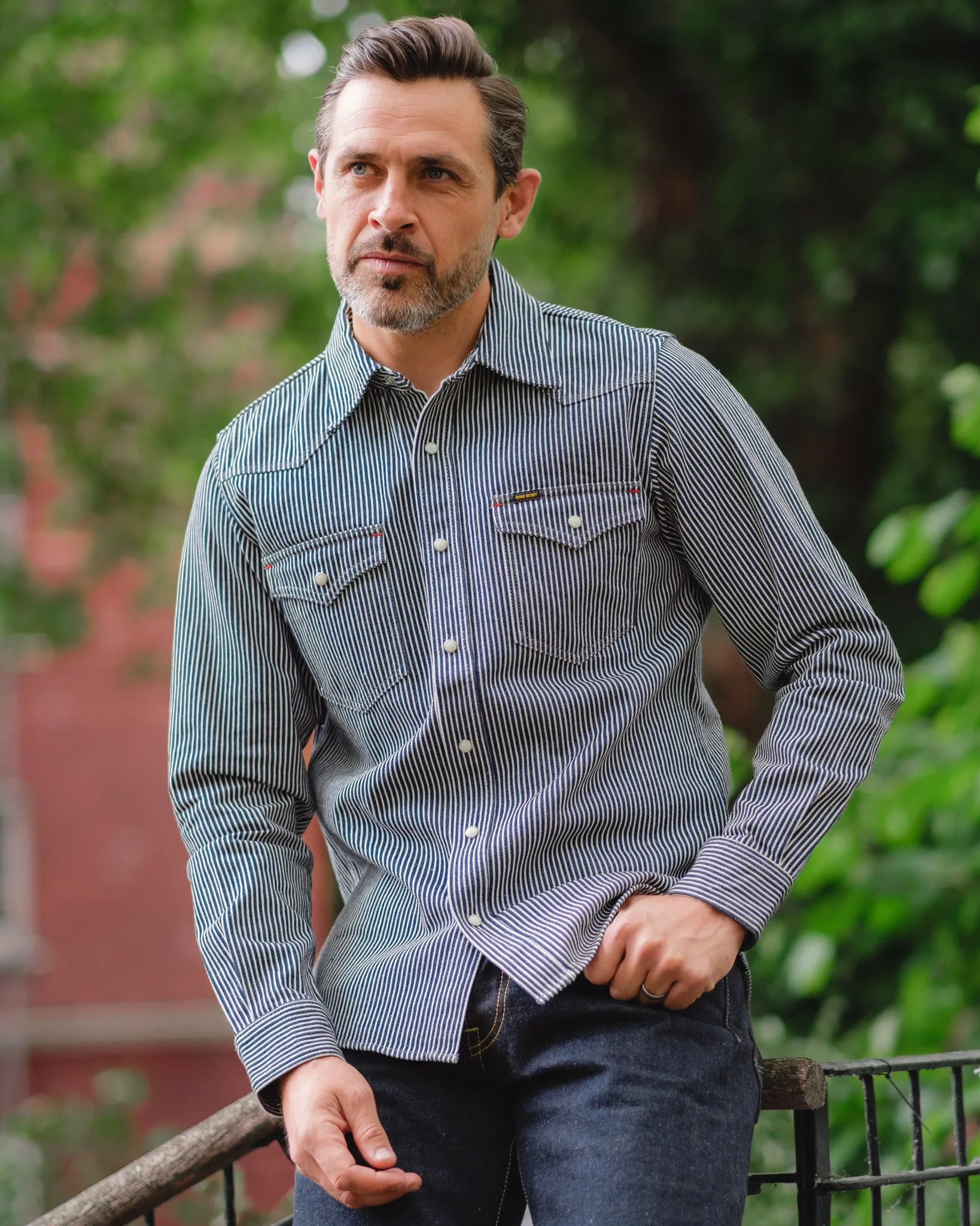 12oz Hickory Stripe Western Shirt - Indigo sold by Iron Heart product image thumbnail 4