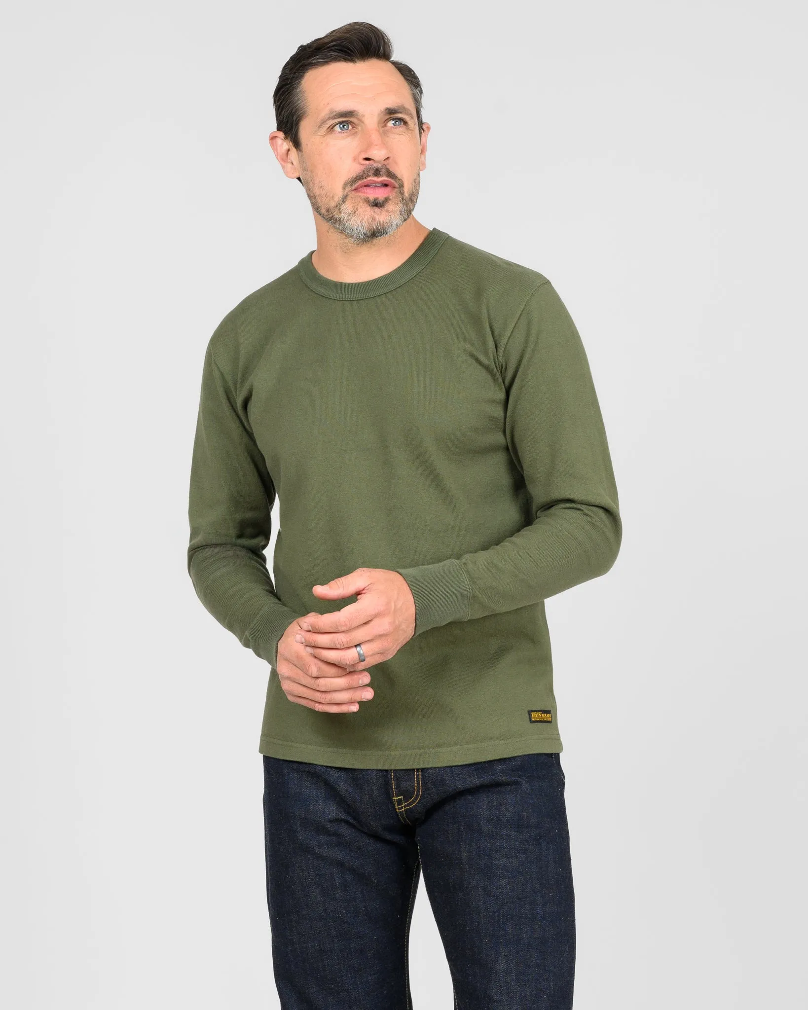 11oz Cotton Knit Long Sleeved Crew Neck Sweater - Olive sold by Iron Heart product image thumbnail 2