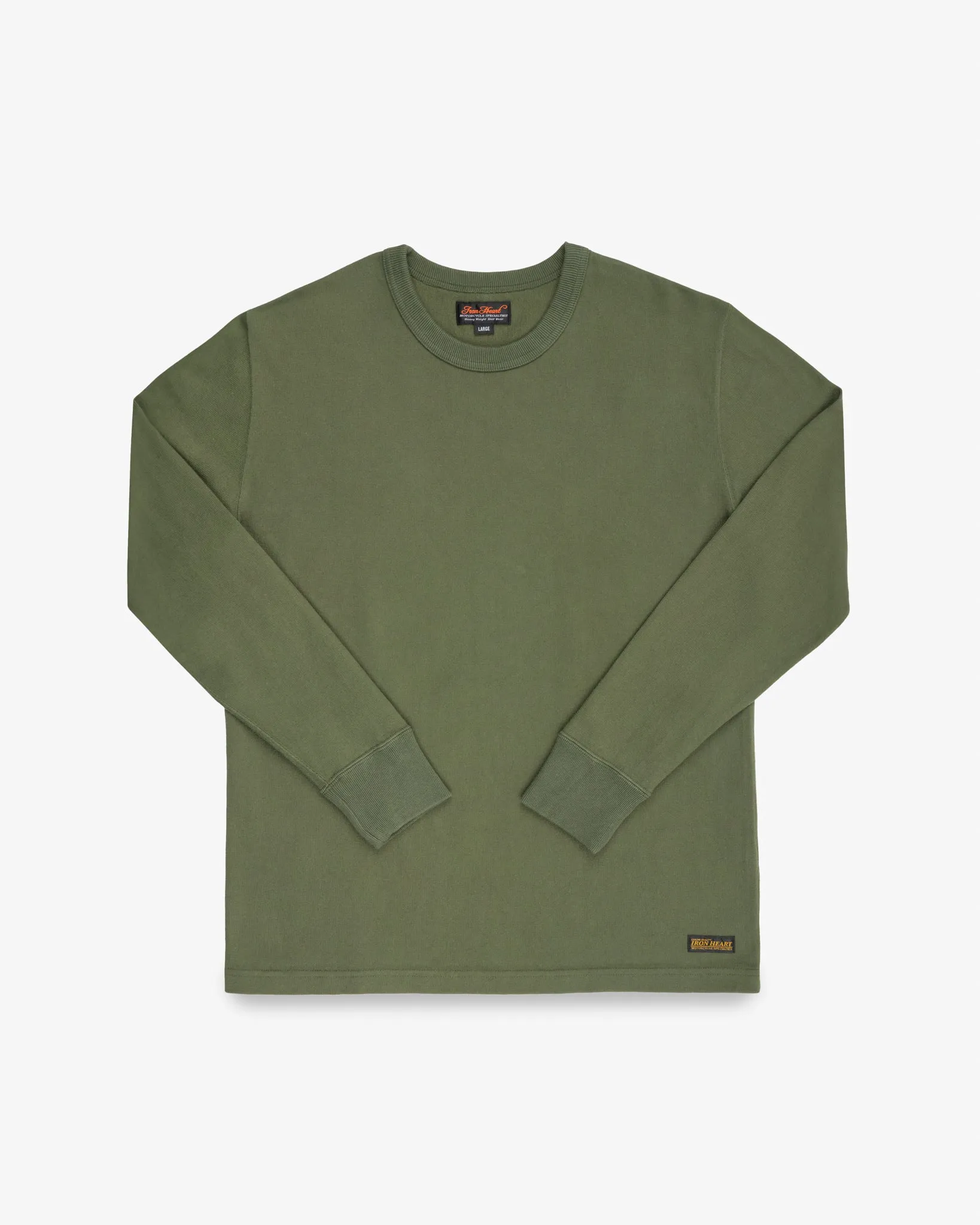 11oz Cotton Knit Long Sleeved Crew Neck Sweater - Olive sold by Iron Heart