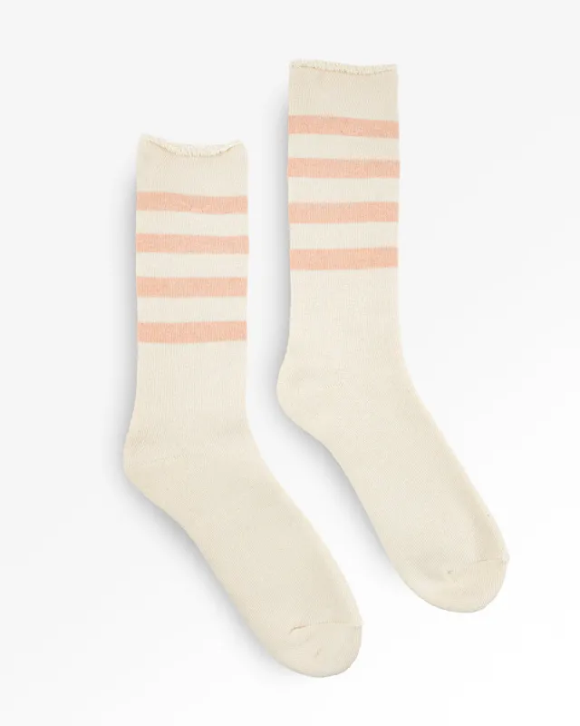 Decka Showatabé Organic Striped Pile Socks - Ecru x Orange sold by Iron Heart