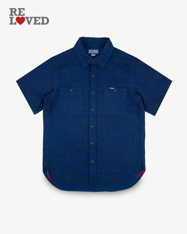 5oz Double Gauze Short Sleeved Work Shirt - Indigo (IHSH-417-IND) Size Large sold by Iron Heart