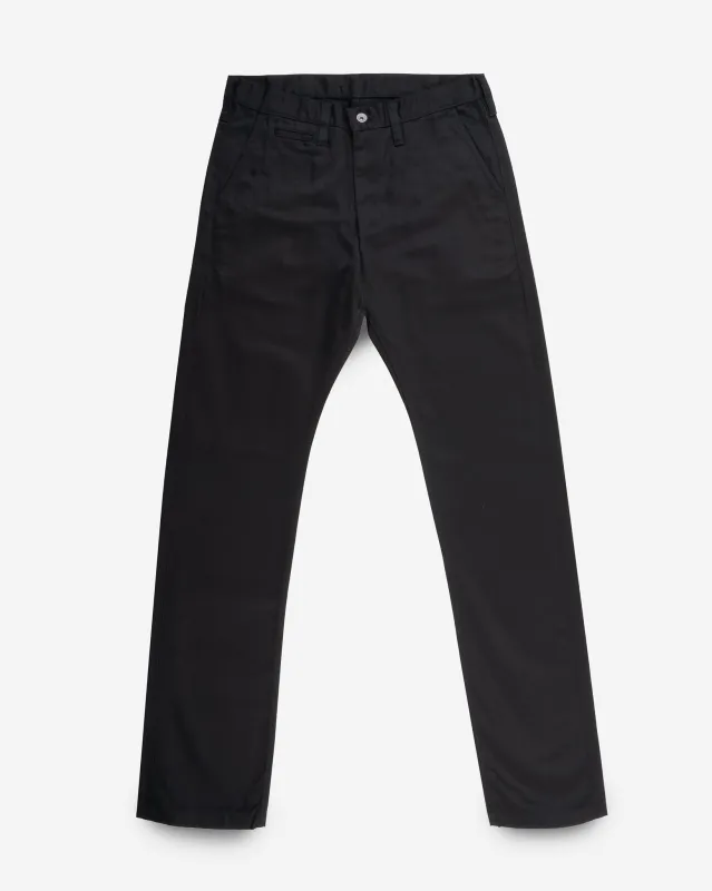 9oz Mercerised Selvedge Cotton Relaxed Tapered Cut Chinos - Black sold by Iron Heart