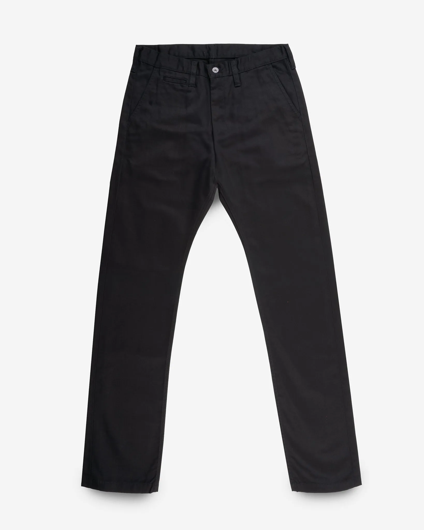 9oz Mercerised Selvedge Cotton Relaxed Tapered Cut Chinos - Black sold by Iron Heart