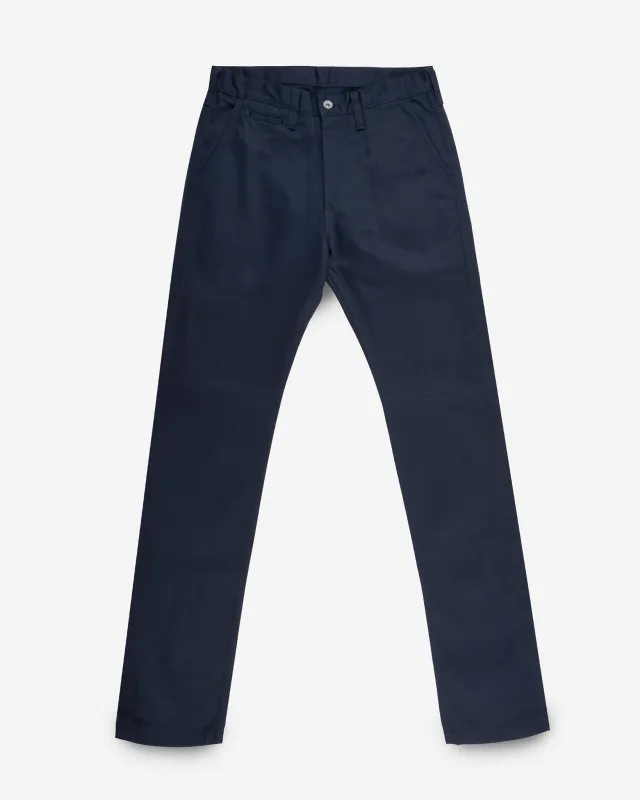 9oz Mercerised Selvedge Cotton Relaxed Tapered Cut Chinos - Navy sold by Iron Heart