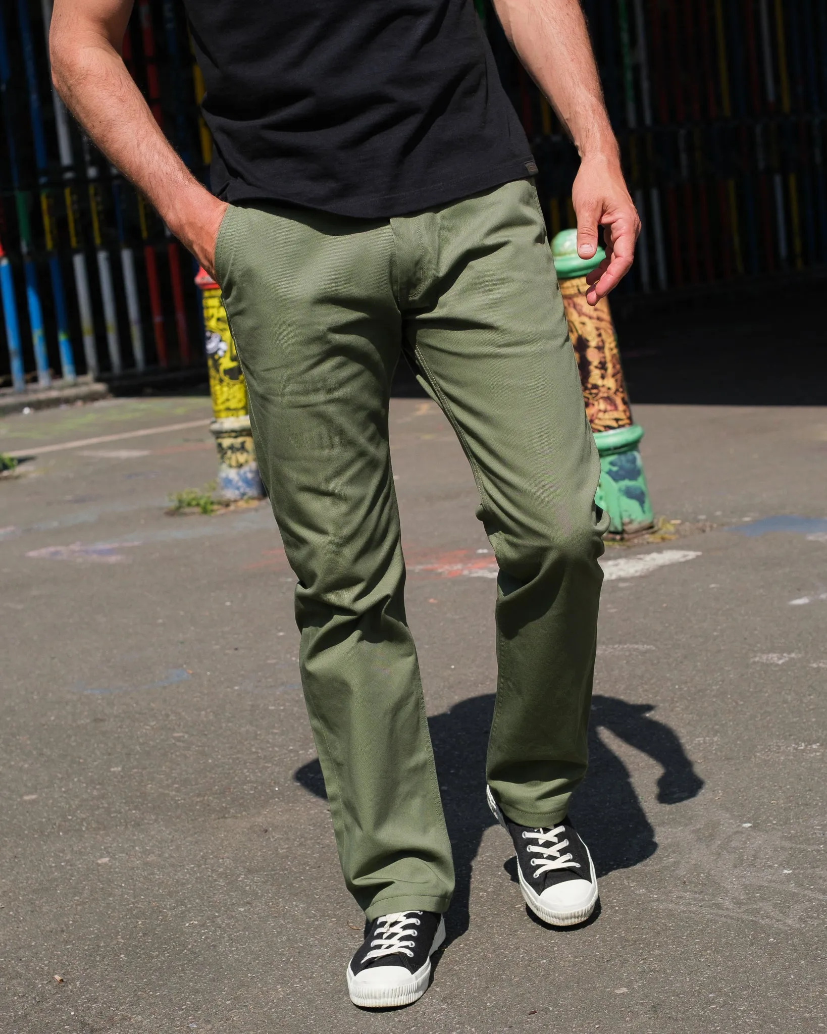 9oz Mercerised Selvedge Cotton Relaxed Tapered Cut Chinos - Olive sold by Iron Heart product image thumbnail 4