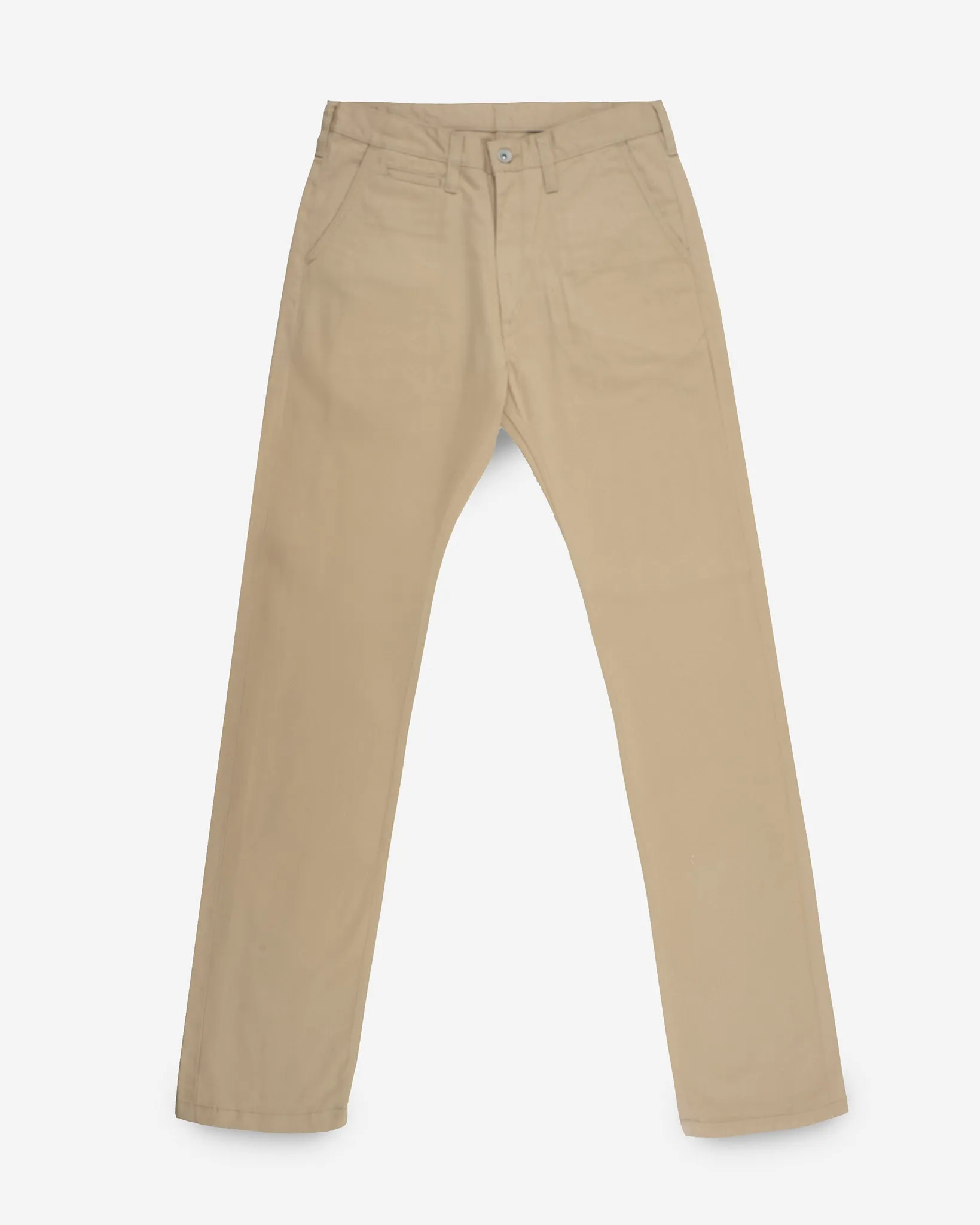 9oz Mercerised Selvedge Cotton Relaxed Tapered Cut Chinos - Khaki sold by Iron Heart
