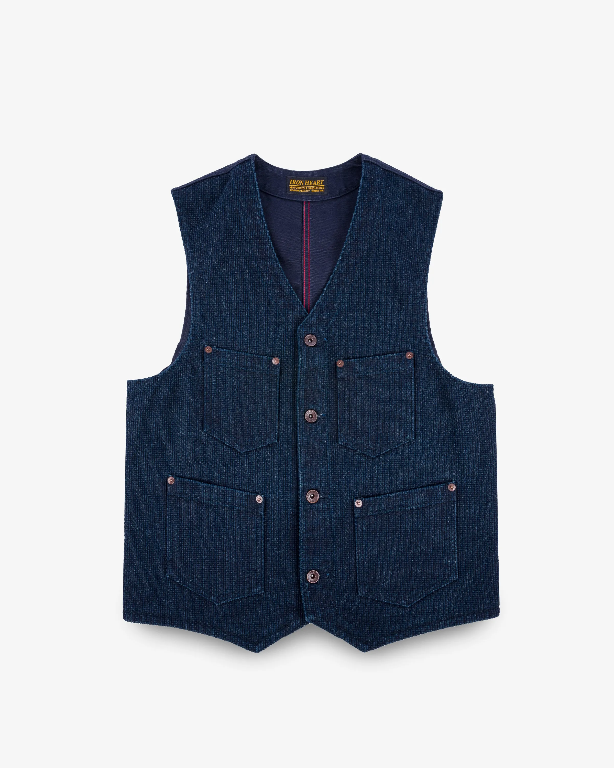 14oz Sashiko Dobby Cloth / Duck Work Vest - Indigo sold by Iron Heart