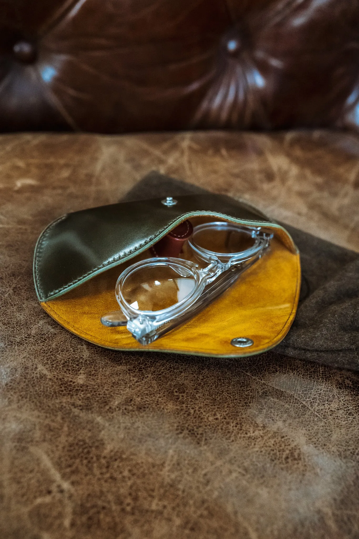 Gizemo Leathers Shell Cordovan Glasses Case - Olive sold by Iron Heart product image thumbnail 2