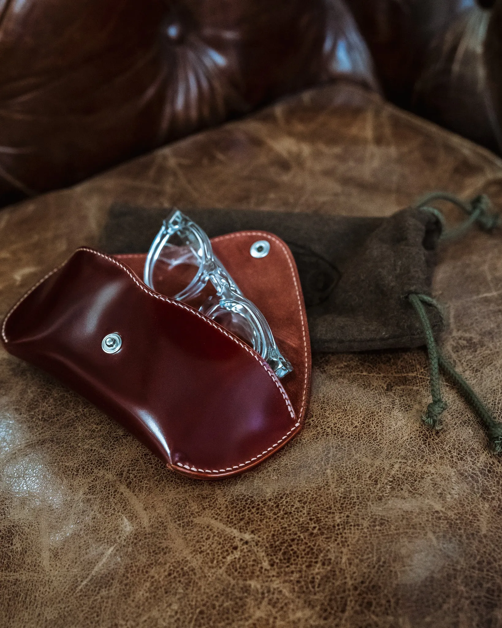 Gizemo Leathers Shell Cordovan Glasses Case - Burgundy sold by Iron Heart product image thumbnail 2