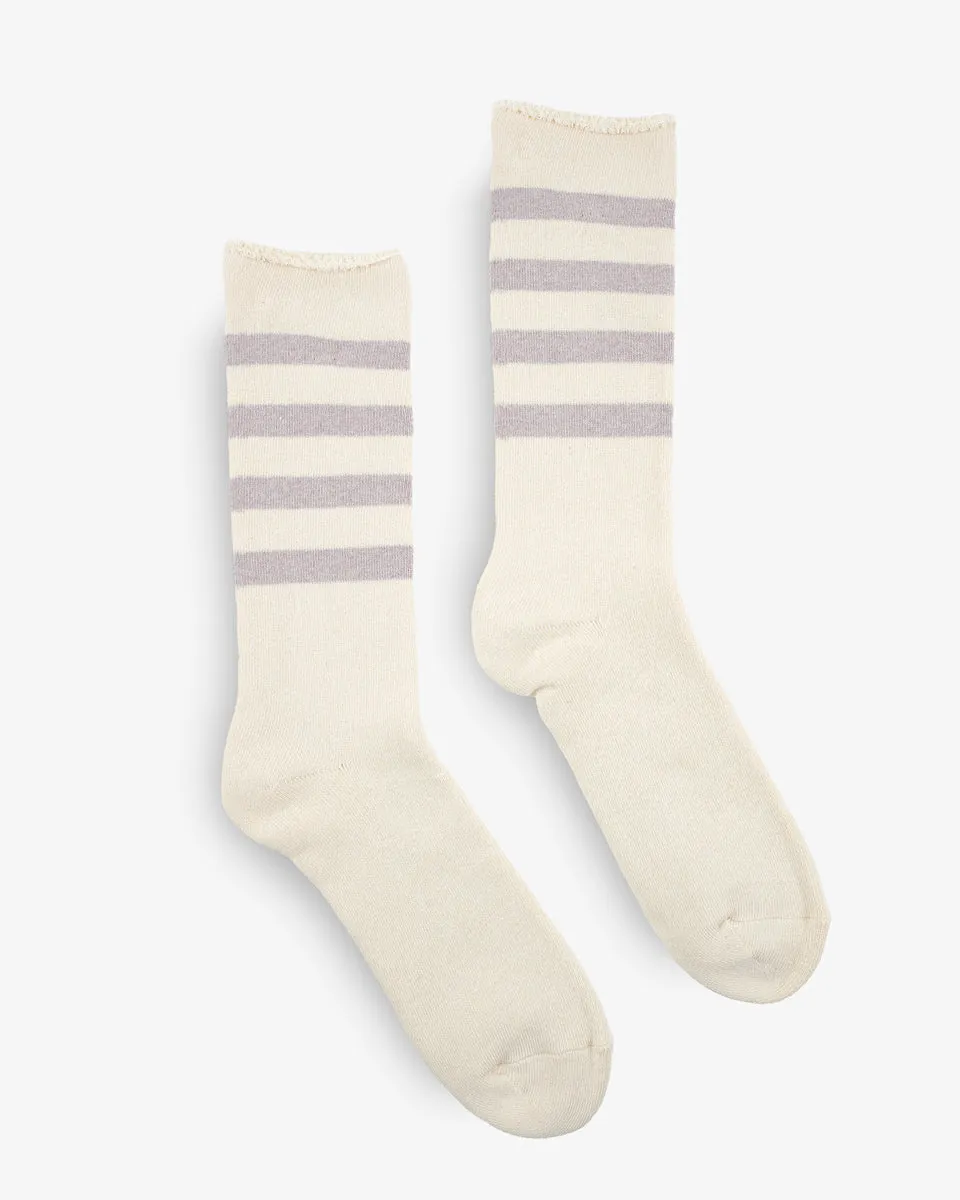 Decka Showatabé Organic Striped Pile Socks - Ecru x Purple sold by Iron Heart