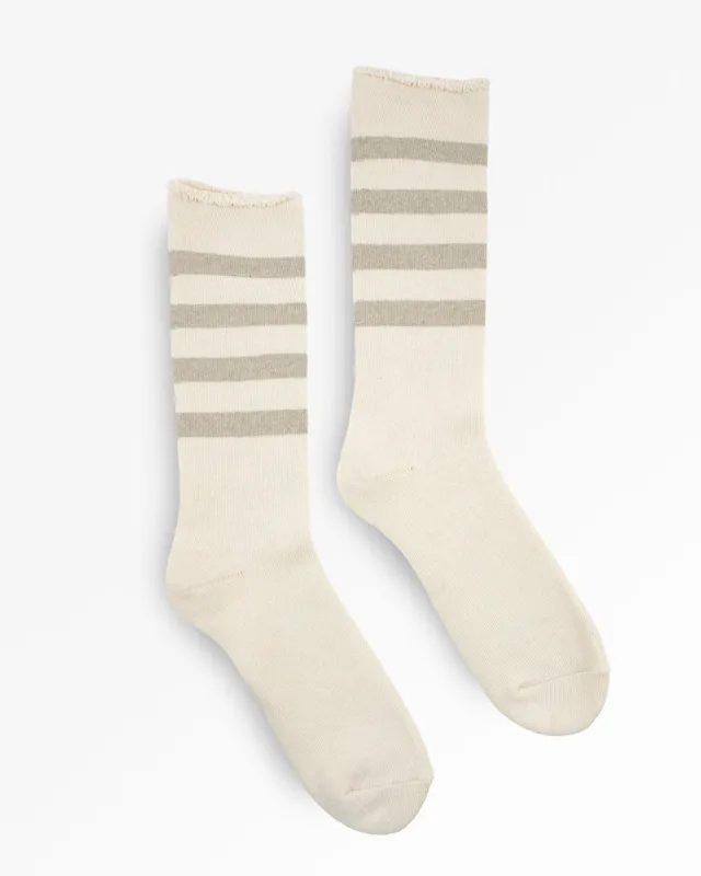 Decka Showatabé Organic Striped Pile Socks - Ecru x Grey sold by Iron Heart