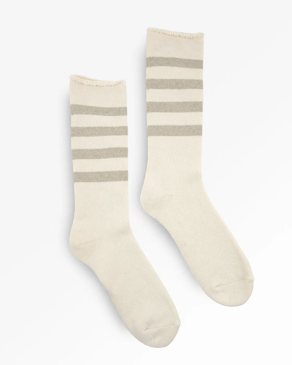 Decka Showatabé Organic Striped Pile Socks - Ecru x Grey sold by Iron Heart