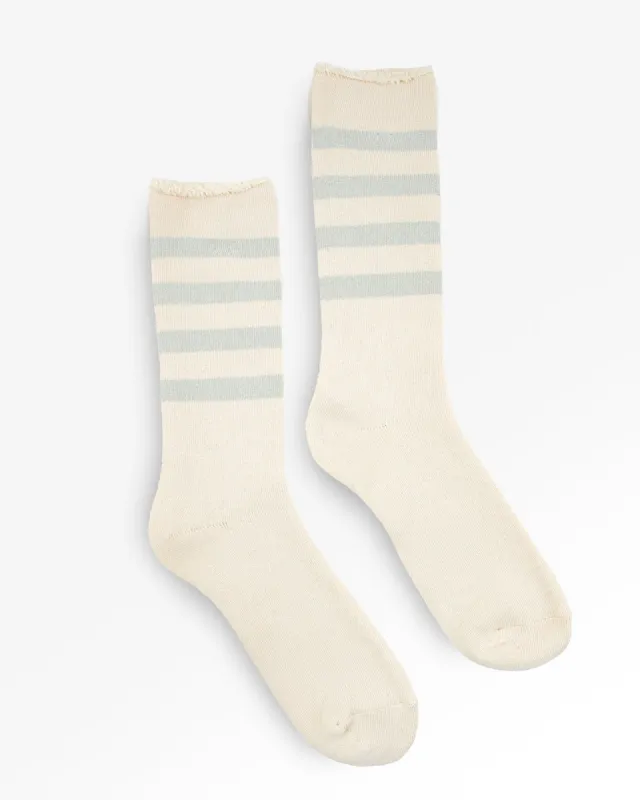 Decka Showatabé Organic Striped Pile Socks - Ecru x Blue sold by Iron Heart