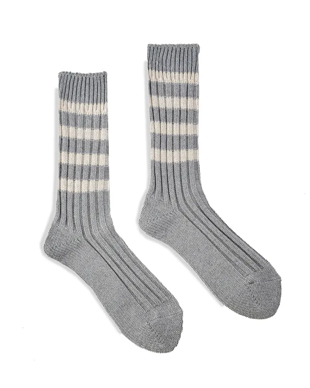 Decka Heavyweight Socks / Stripes - Grey x Ivory sold by Iron Heart