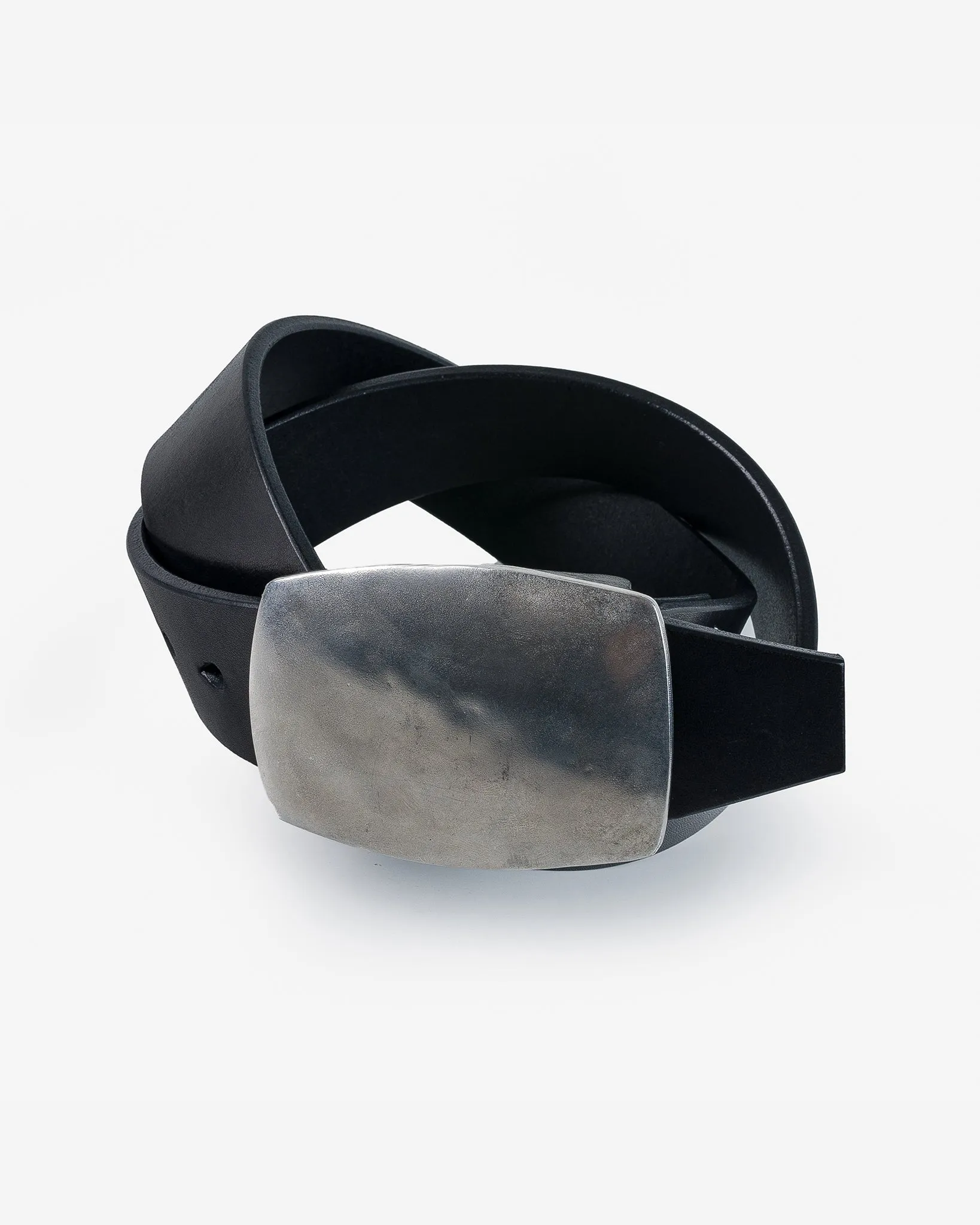Heavy Plate Pewter Buckle Tochigi Leather Belt - Black sold by Iron Heart