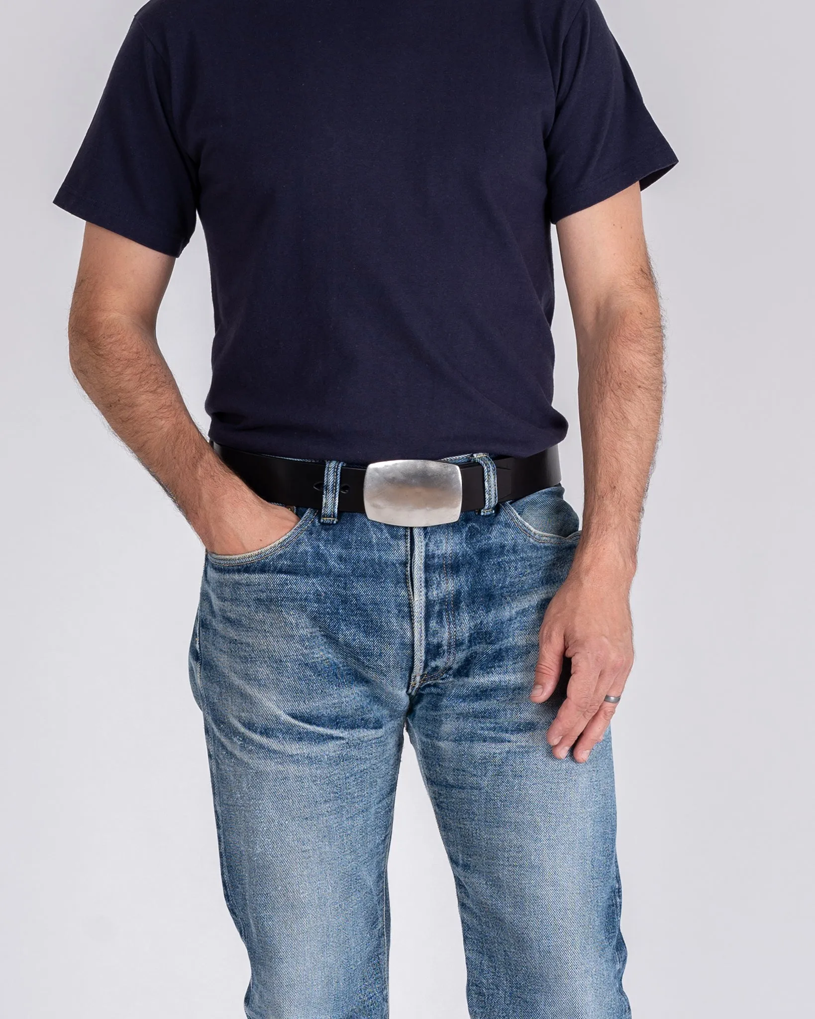 Heavy Plate Pewter Buckle Tochigi Leather Belt - Black sold by Iron Heart product image thumbnail 2