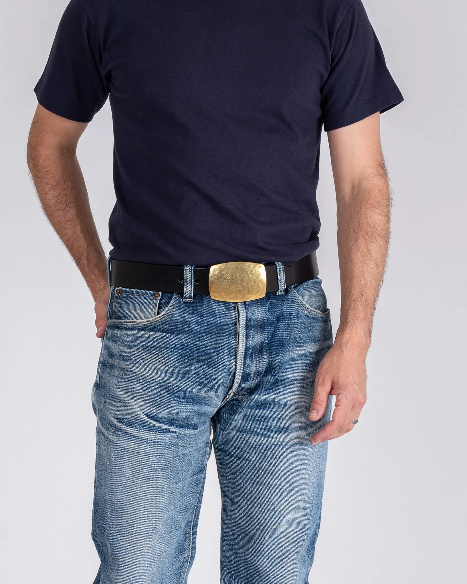 Heavy Plate Brass Buckle Tochigi Leather Belt - Black sold by Iron Heart product image thumbnail 2