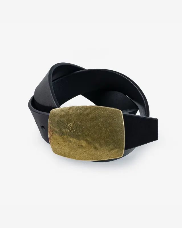 Heavy Plate Brass Buckle Tochigi Leather Belt - Black sold by Iron Heart
