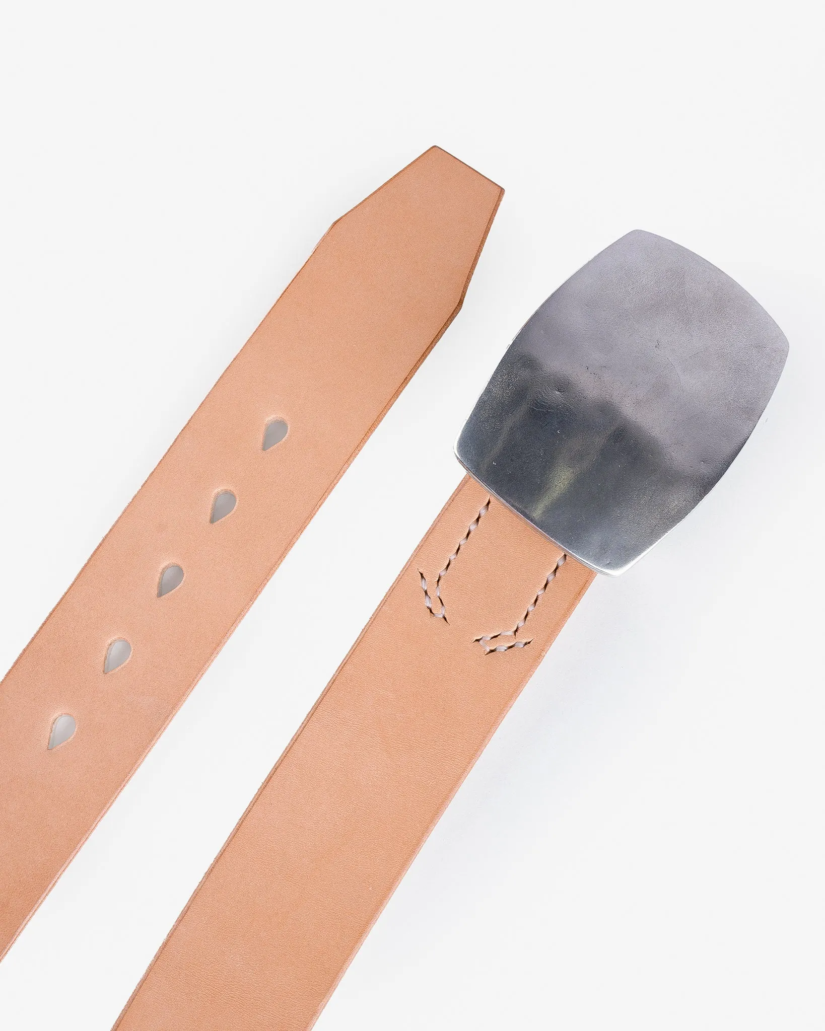 Heavy Plate Pewter Buckle Tochigi Leather Belt - Natural sold by Iron Heart product image thumbnail 3