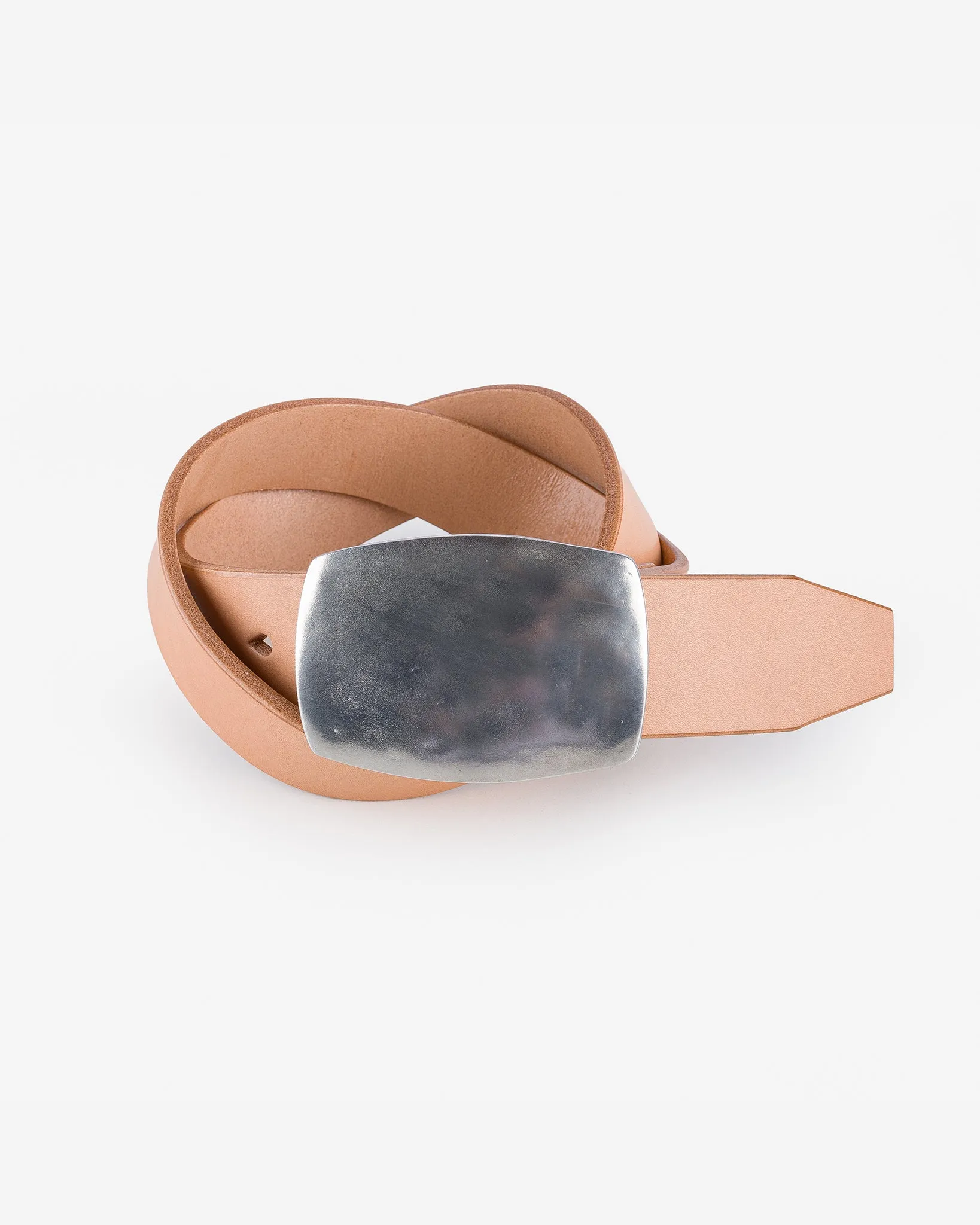 Heavy Plate Pewter Buckle Tochigi Leather Belt - Natural sold by Iron Heart