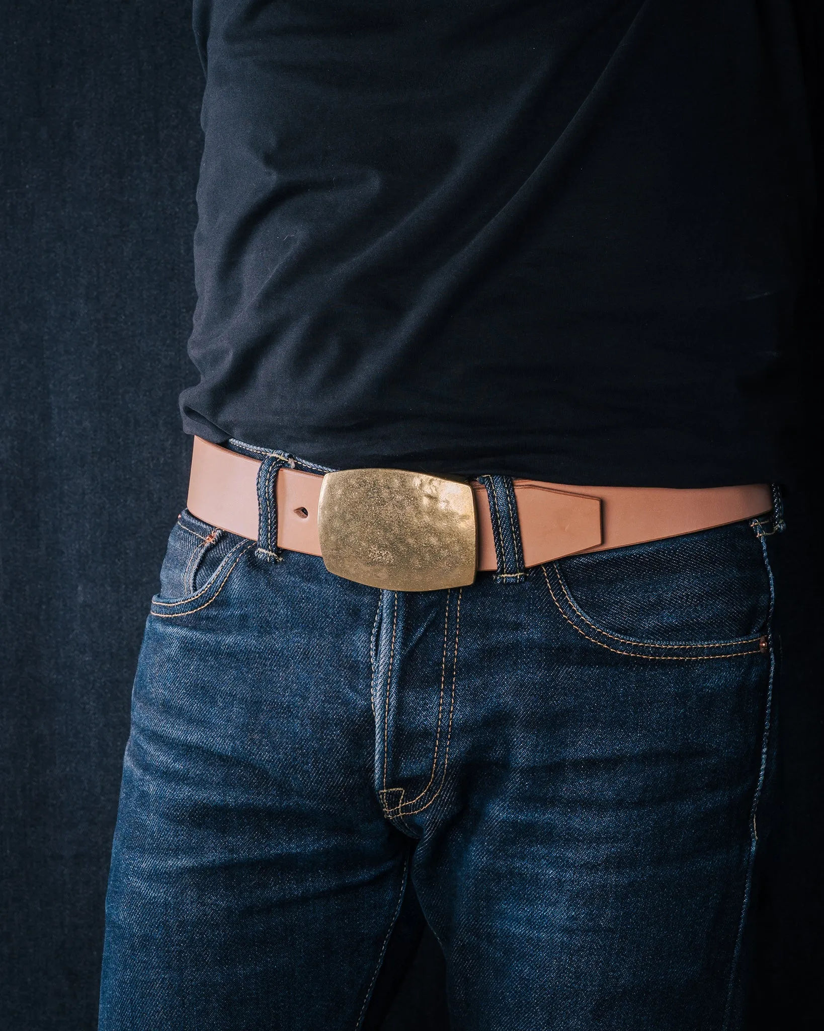 Heavy Plate Brass Buckle Tochigi Leather Belt - Natural sold by Iron Heart product image thumbnail 2