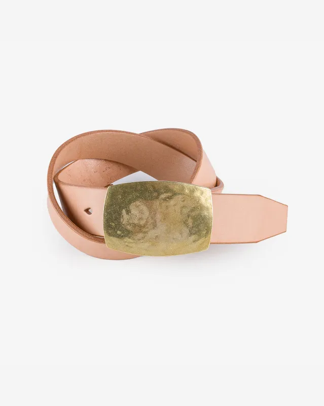 Heavy Plate Brass Buckle Tochigi Leather Belt - Natural made by Iron Heart