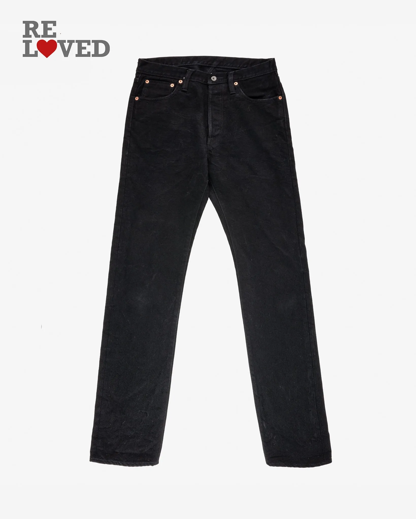 14oz Selvedge Denim Slim Tapered Cut Jeans - Black/Black (IH-634S-142bb) Tag 32, Hemmed to 30.5" sold by Iron Heart