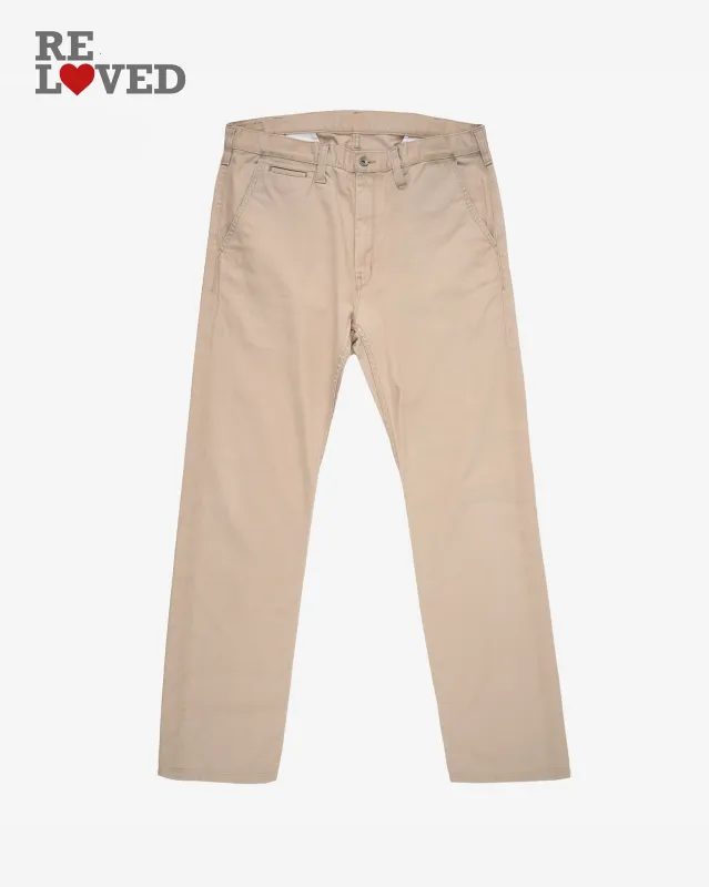 9oz Mercerised Selvedge Cotton Slim Tapered Chinos - Khaki (IH-721-KHA) Tag 40, Hemmed to 29.0'' sold by Iron Heart