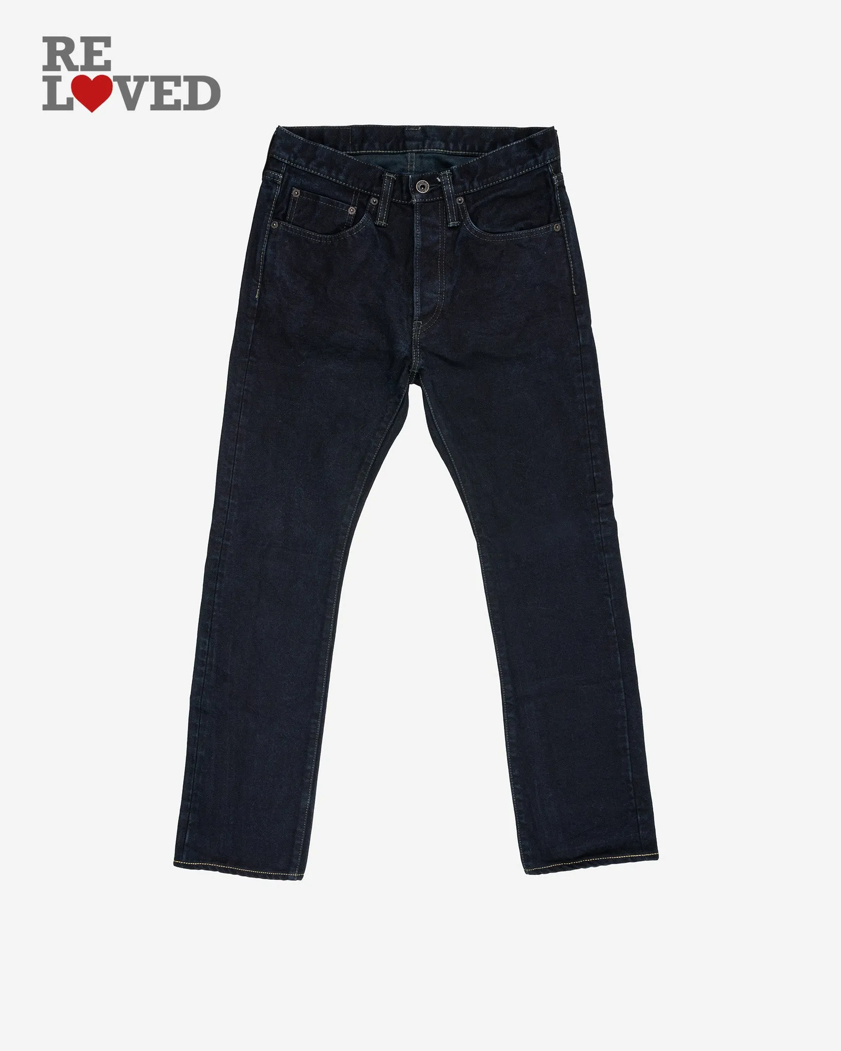 14oz Selvedge Denim Super Slim Cut Jeans - Indigo Overdyed Black (IH-555S-142od) Tag 30, Hemmed to 29.4 sold by Iron Heart